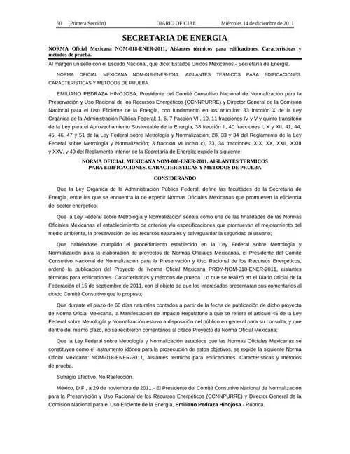 NOM 018 ENER 2011