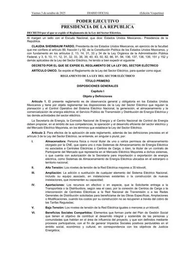 REGLAMENTO DE LA LEY DEL SECTOR ELECTRICO