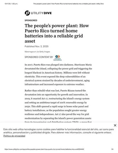 The peoples power plant How Puerto Rico turned home batteries into a reliable grid asset Utility Dive