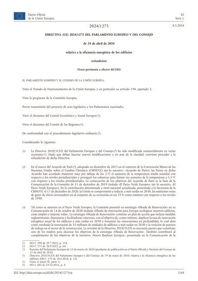 Directiva Europea relativa a la eficiencia energetica de los edificios
