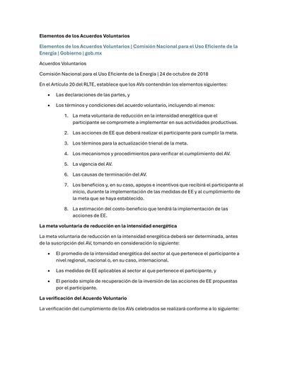 Elementos de los Acuerdos Voluntarios CONUEE