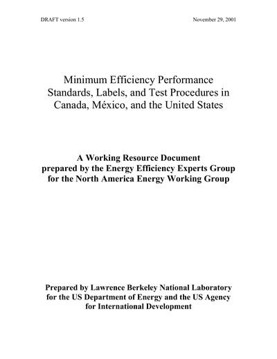 MEPS Labels and Test Procedures in Canada Mexico US 2001