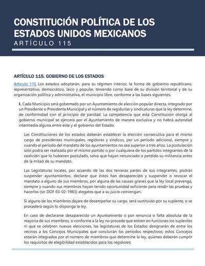 Articulo 115. Constitucion Politica de los Estados Unidos